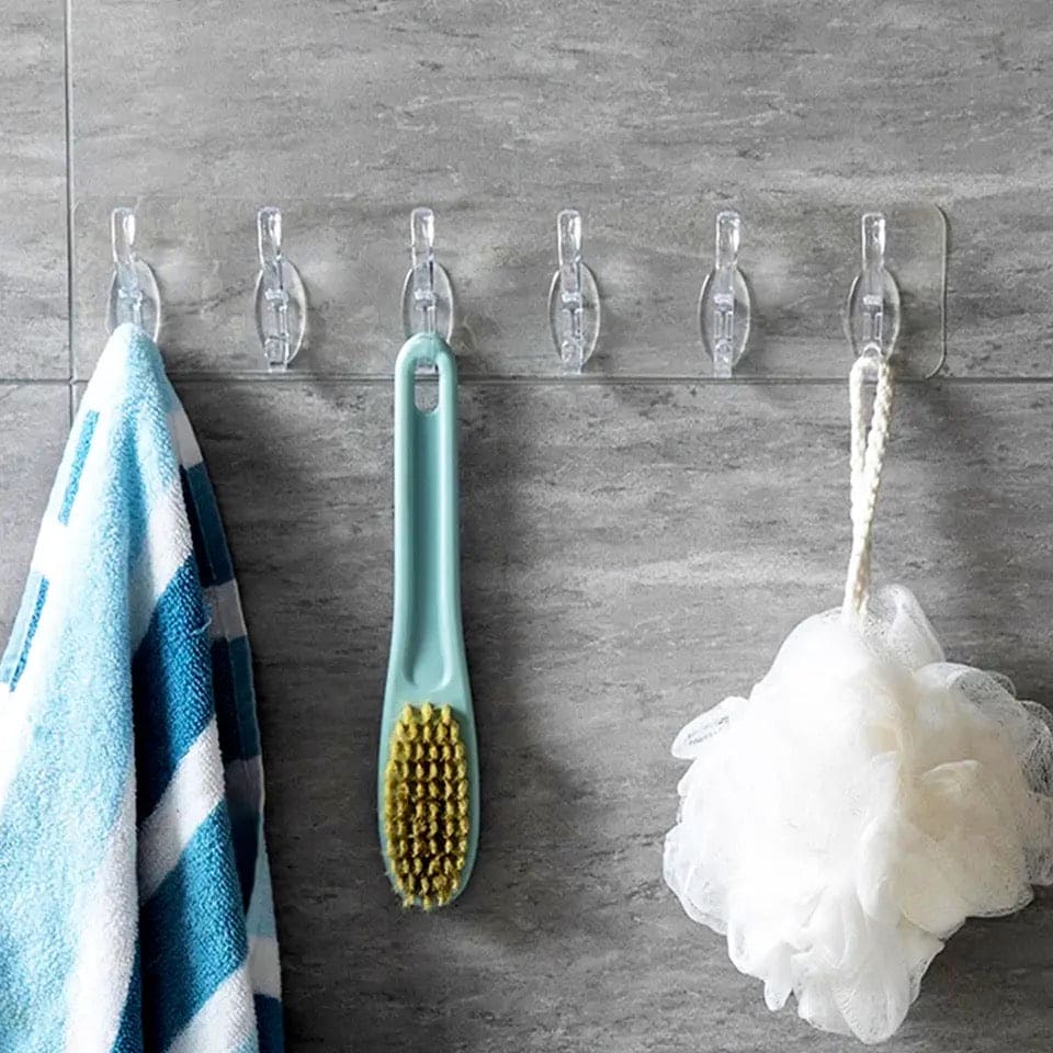 6 Hooks Hanging Sticker, Kitchen Storage Tools, Bathroom Hanger Storage Holder, Non-marking Strong Sticking Hanger