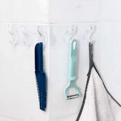 6 Hooks Hanging Sticker, Kitchen Storage Tools, Bathroom Hanger Storage Holder, Non-marking Strong Sticking Hanger