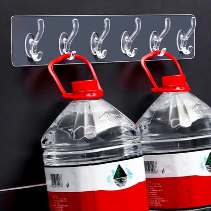 6 Hooks Hanging Sticker, Kitchen Storage Tools, Bathroom Hanger Storage Holder, Non-marking Strong Sticking Hanger